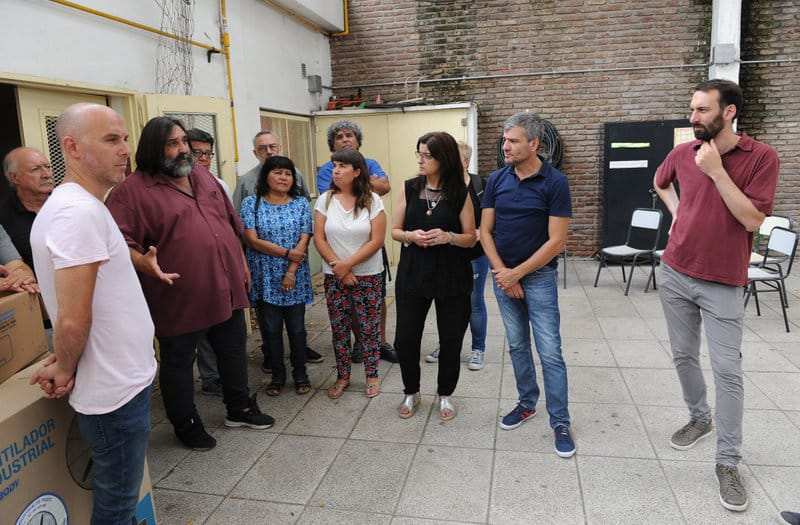 Zabaleta y Baradel recorrieron escuelas en obras en Hurlingham