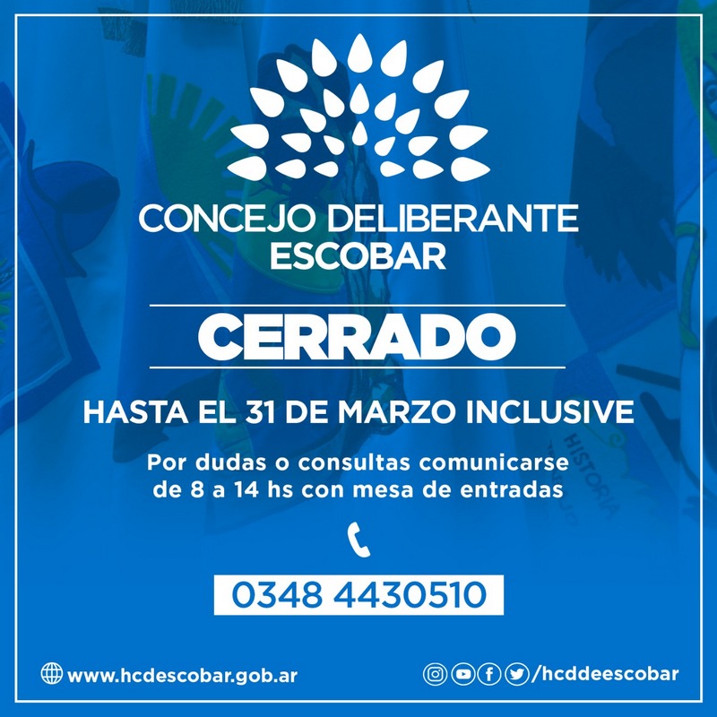 El HCD de Escobar acompaña las medidas establecidas por el gobierno nacional y permanecerá cerrado hasta el 31 de Marzo inclusive