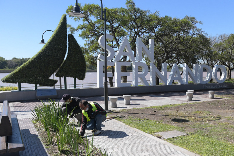 Durante la cuarentena, San Fernando trabaja en el mantenimiento de la Costanera municipal