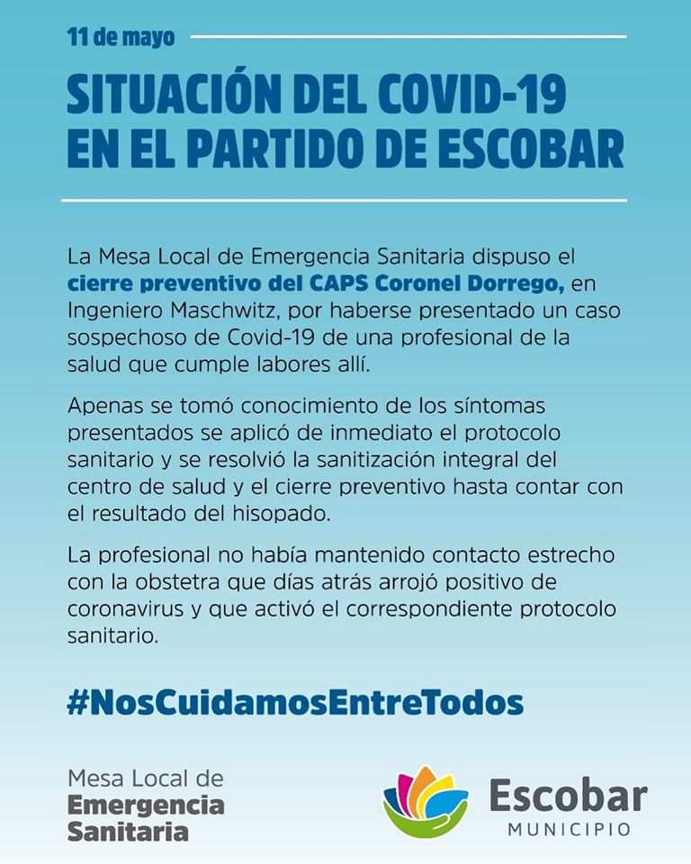 Cierre preventivo del CAPS Coronel Dorrego, en Ing. Maschwitz, por posible caso de CORONAVIRUS
