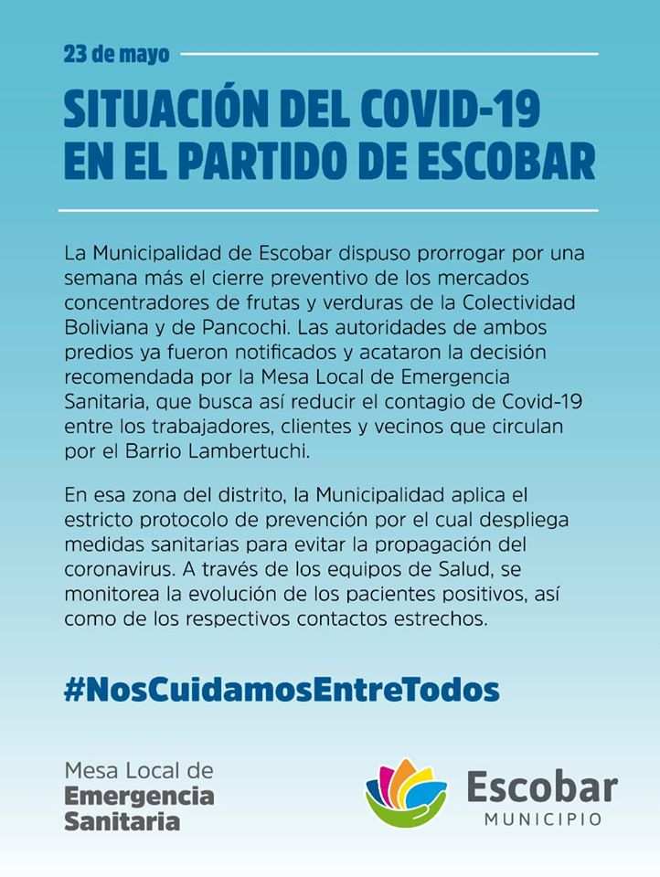 La Municipalidad de Escobar extiende por una semana más el cierre de los  mercados de la Colectividad Boliviana y Pancochi.