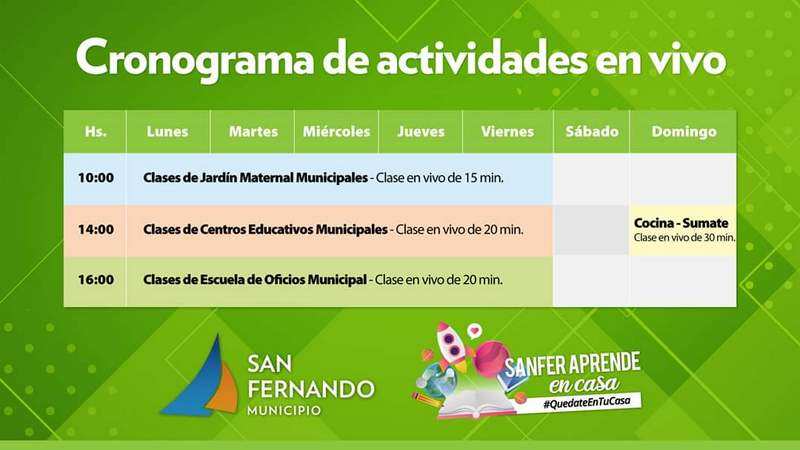 Esta semana, San Fernando continúa transmitiendo en vivo actividades de Deporte, Educación y Cultura