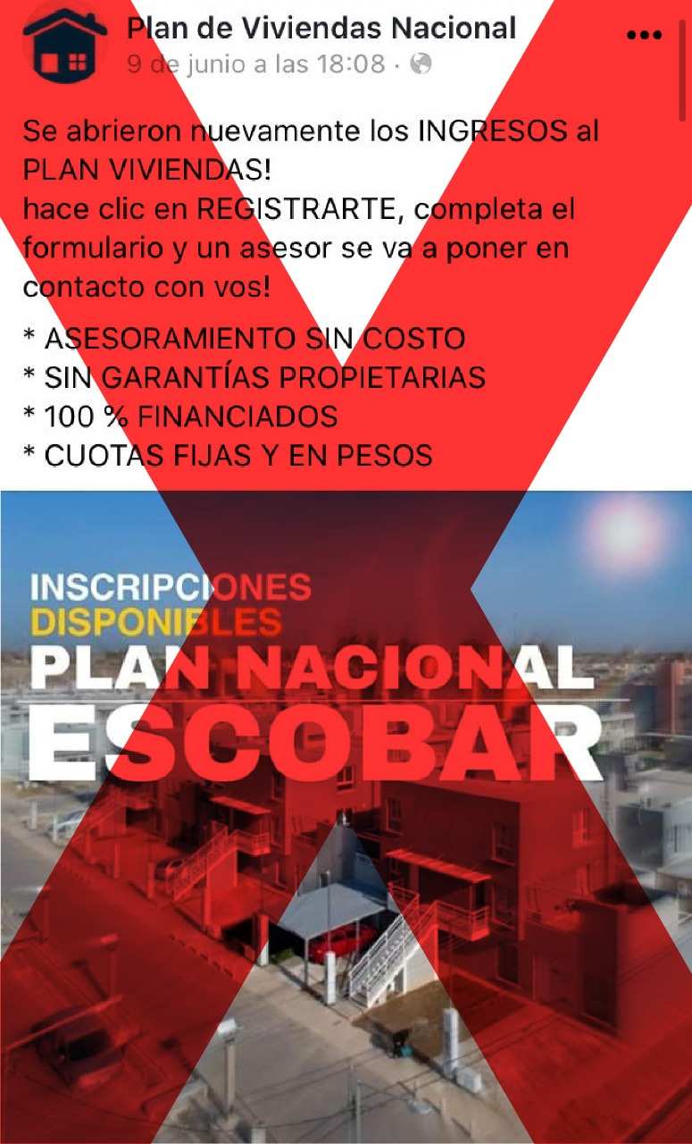 La Municipalidad de Escobar alerta a la población sobre un engañoso programa nacional de viviendas que se promociona a través de cuentas de Facebook