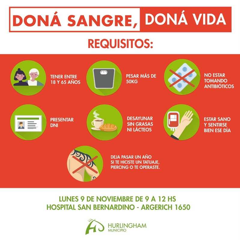 Hurlingham organizará una jornada de donación voluntaria de sangre