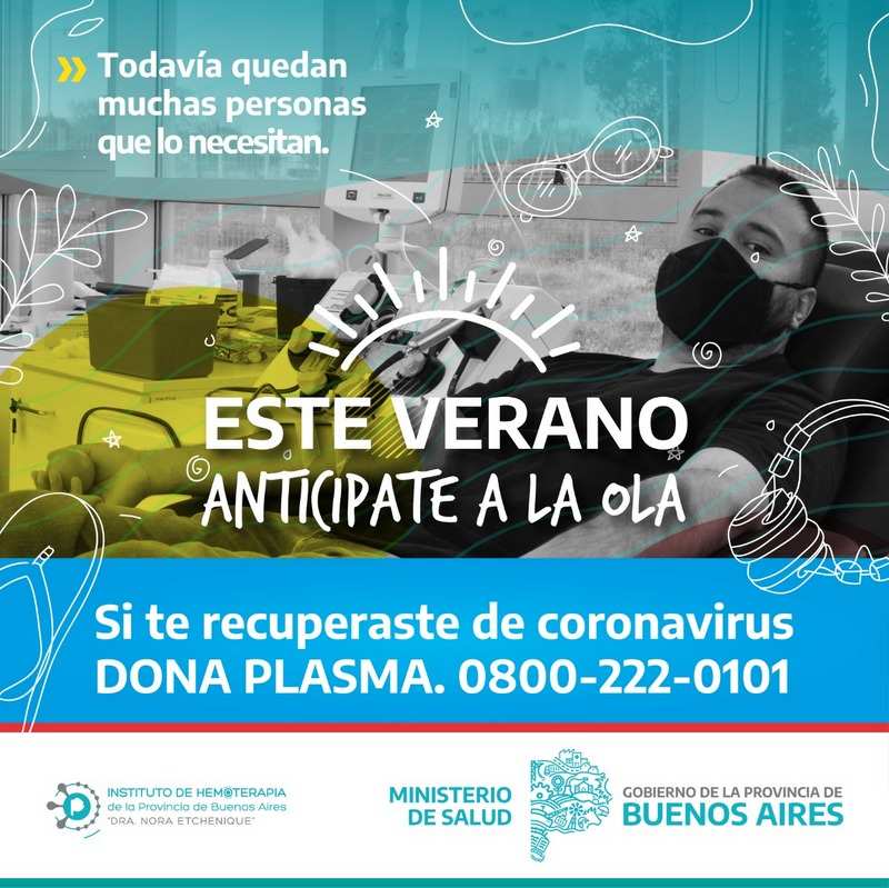 La Provincia convoca a las personas recuperadas de COVID a Donar Plasma