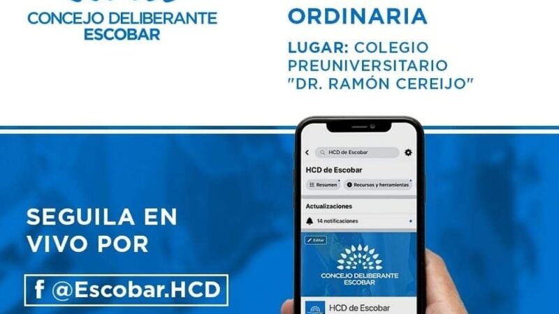El HCD de Escobar realizará la Segunda Sesión Ordinaria en el Colegio Preuniversitario “Dr. Ramón Cereijo”