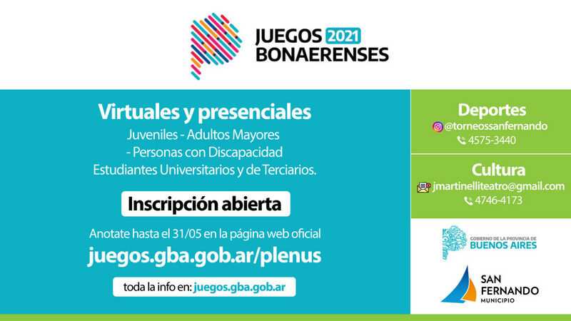 Vecinos de todas las edades pueden representar a San Fernando en los Juegos Bonaerenses de deporte y cultura