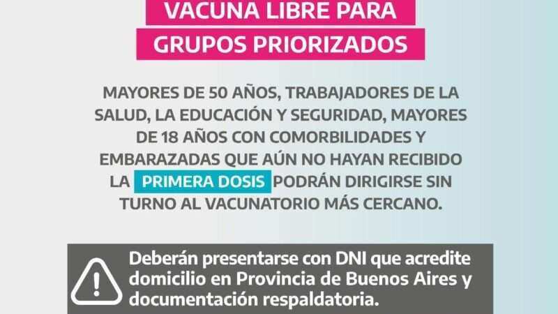 Provincia amplia desde mañana la Vacunación Libre
