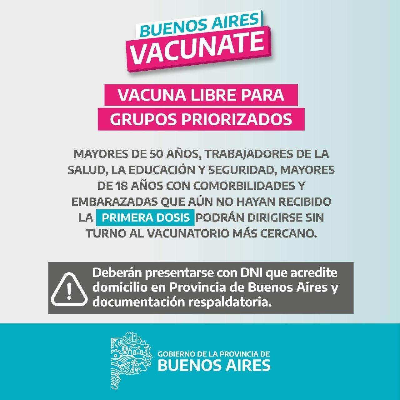 Provincia amplia desde mañana la Vacunación Libre