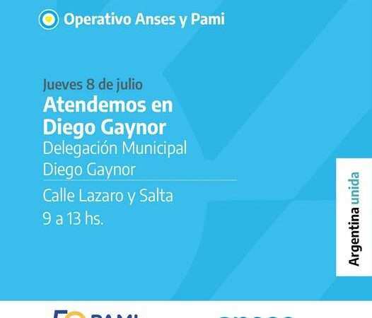 PAMI y ANSES, llegan mañana a Diego Gaynor