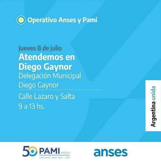 PAMI y ANSES, llegan mañana a Diego Gaynor