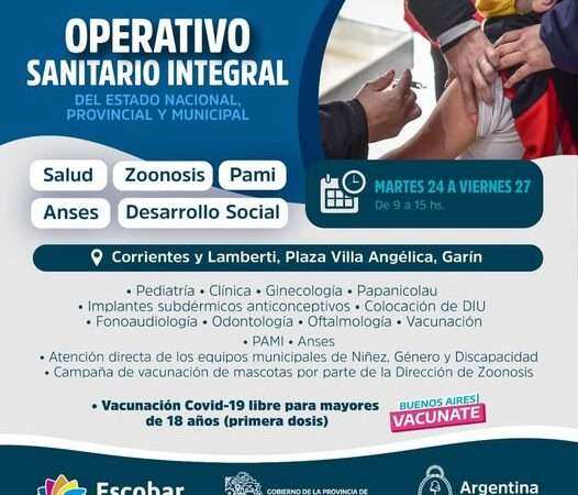 La campaña de Vacunación contra el Covid-19 se incorpora al Operativo Sanitario Integral del Estado Nacional y Municipal en Garín