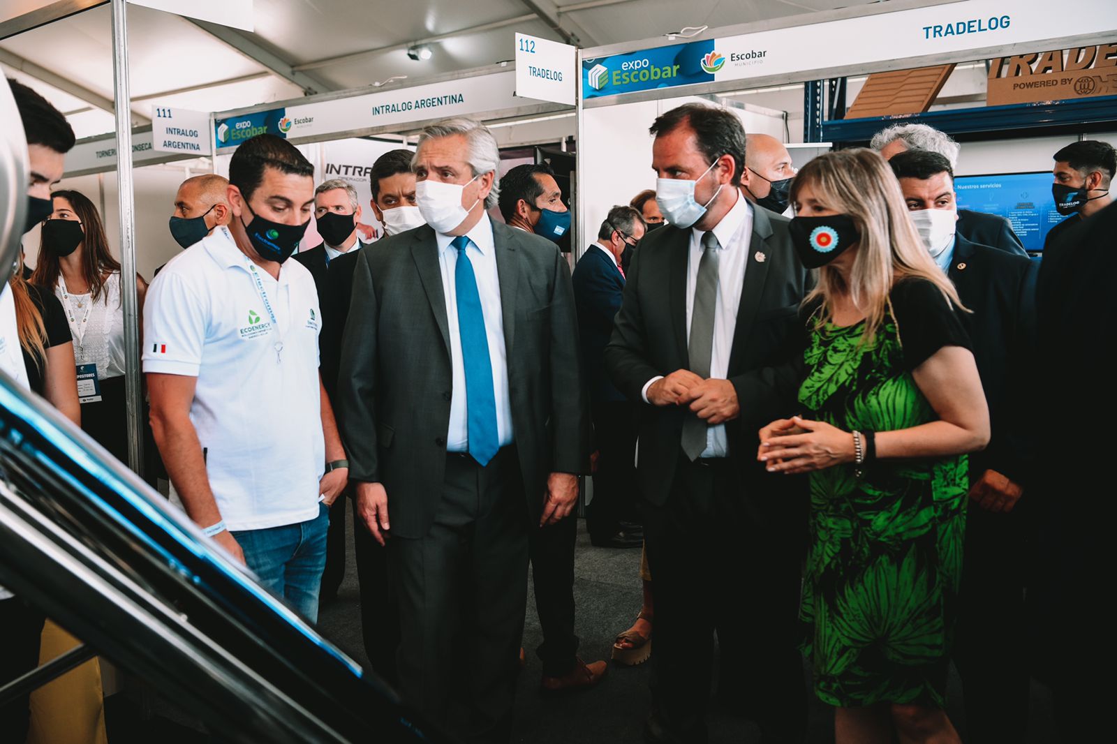 Alberto Fernández, Axel Kicillof y Ariel Sujarchuk, en el inicio de Expo Escobar, el multievento de negocios más grande de la Argentina que reúne a más de 500 industriales, empresarios y desarrolladores