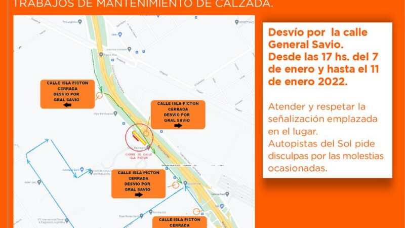 Escobar, desde hoy y hasta el 11 de Enero, calle Islas Picton cerrada al tránsito por trabajo de mantenimiento de Calzada
