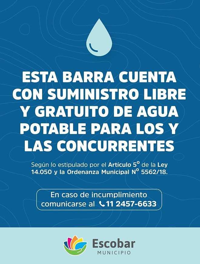 La Municipalidad de Escobar instalará en establecimientos bailables cartelería que reglamenta el acceso libre al agua potable para todos los concurrentes