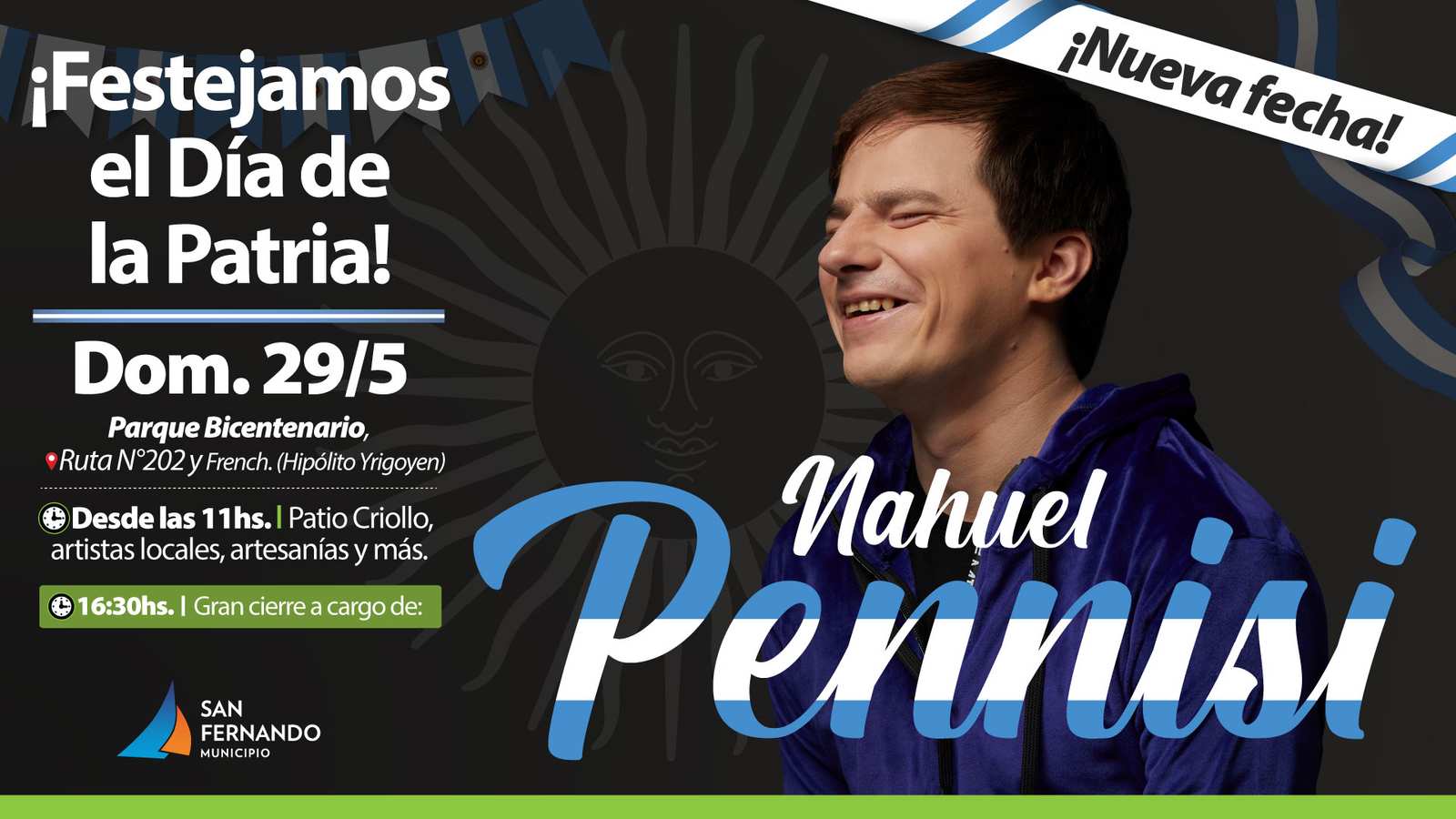 El show de Nahuel Pennisi en San Fernando se reprograma para el domingo 29 de mayo