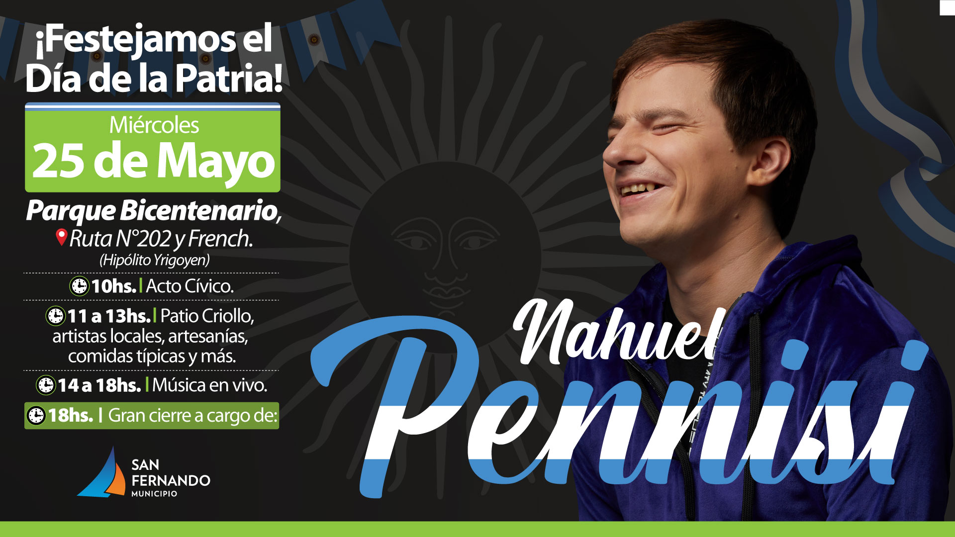 Nahuel Pennisi cantará en el festejo del 25 de Mayo en San Fernando