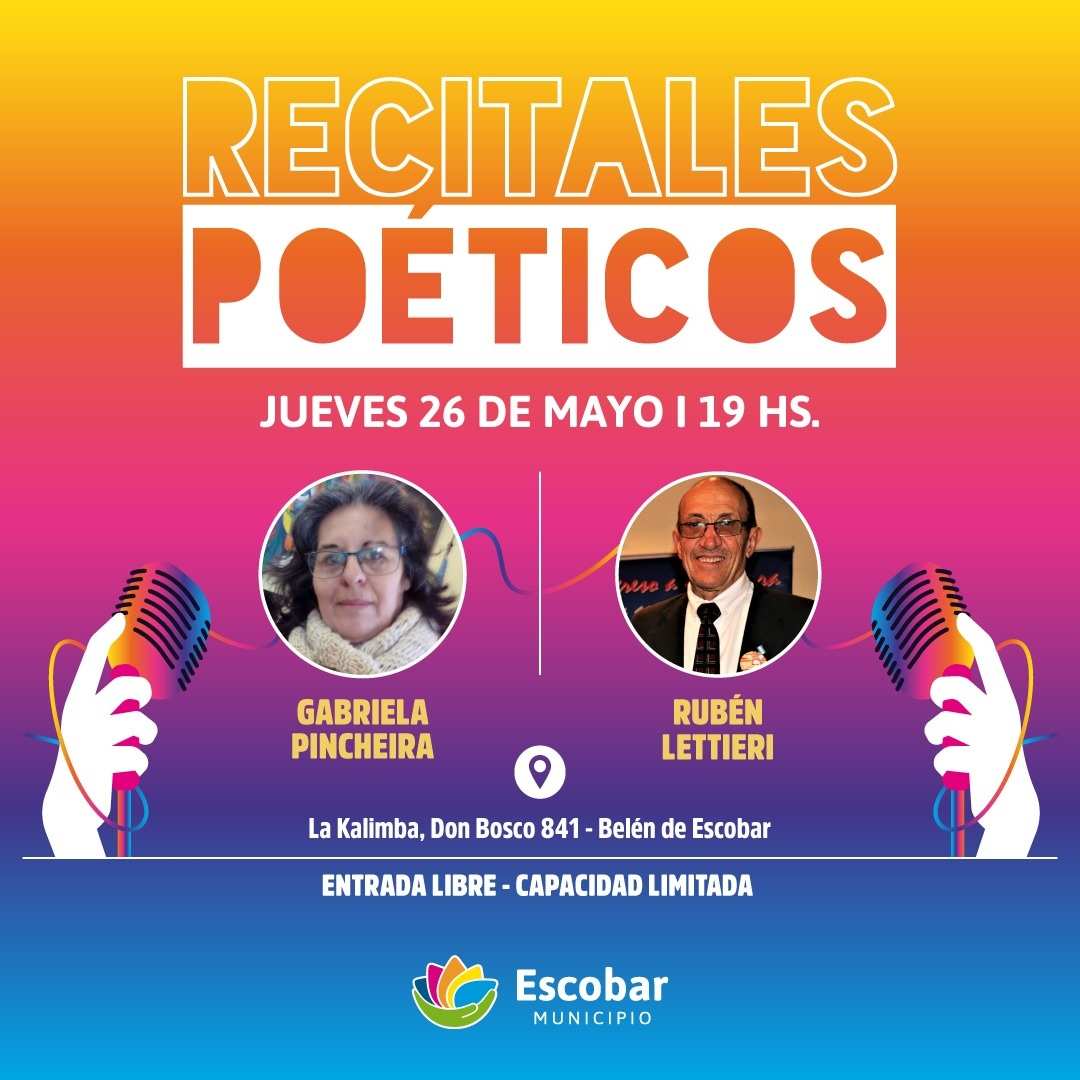 Escobar, este jueves en el Ciclo de Recitales Poéticos, Gabriela Pincheira & Rubén Lettieri ,