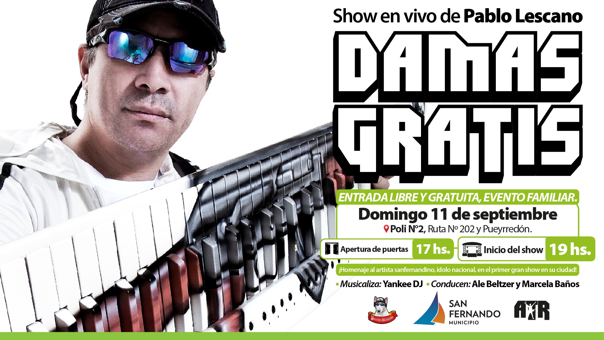 Pablo Lescano y Damas Gratis se presentarán con un gran show gratuito en San Fernando