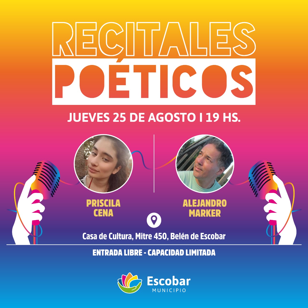 Escobar, Priscila Cena & Alejandro Marker, en el Ciclo de Recitales Poéticos 2022