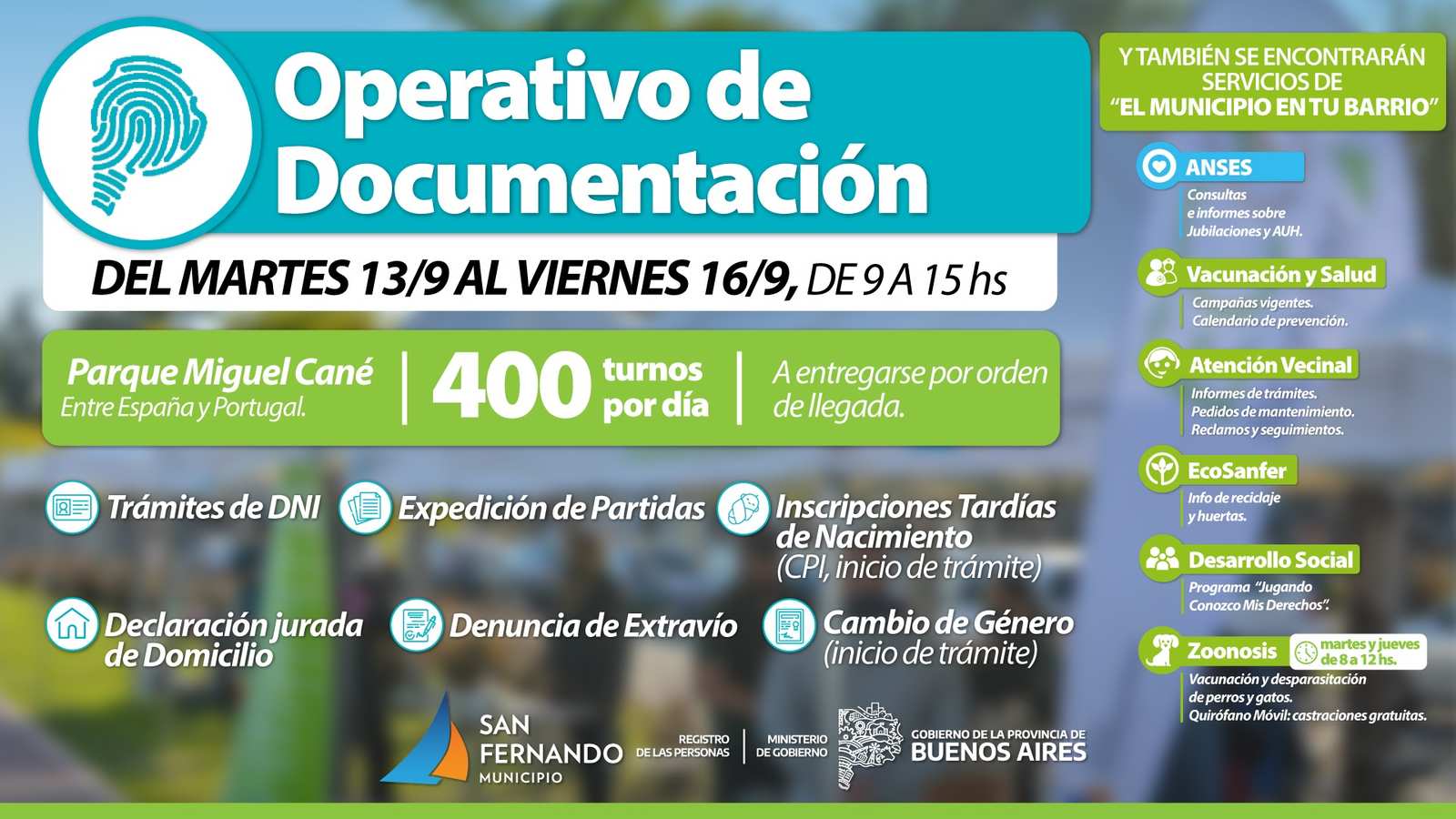 Hasta el viernes: operativo de Documentación en San Fernando con servicios municipales