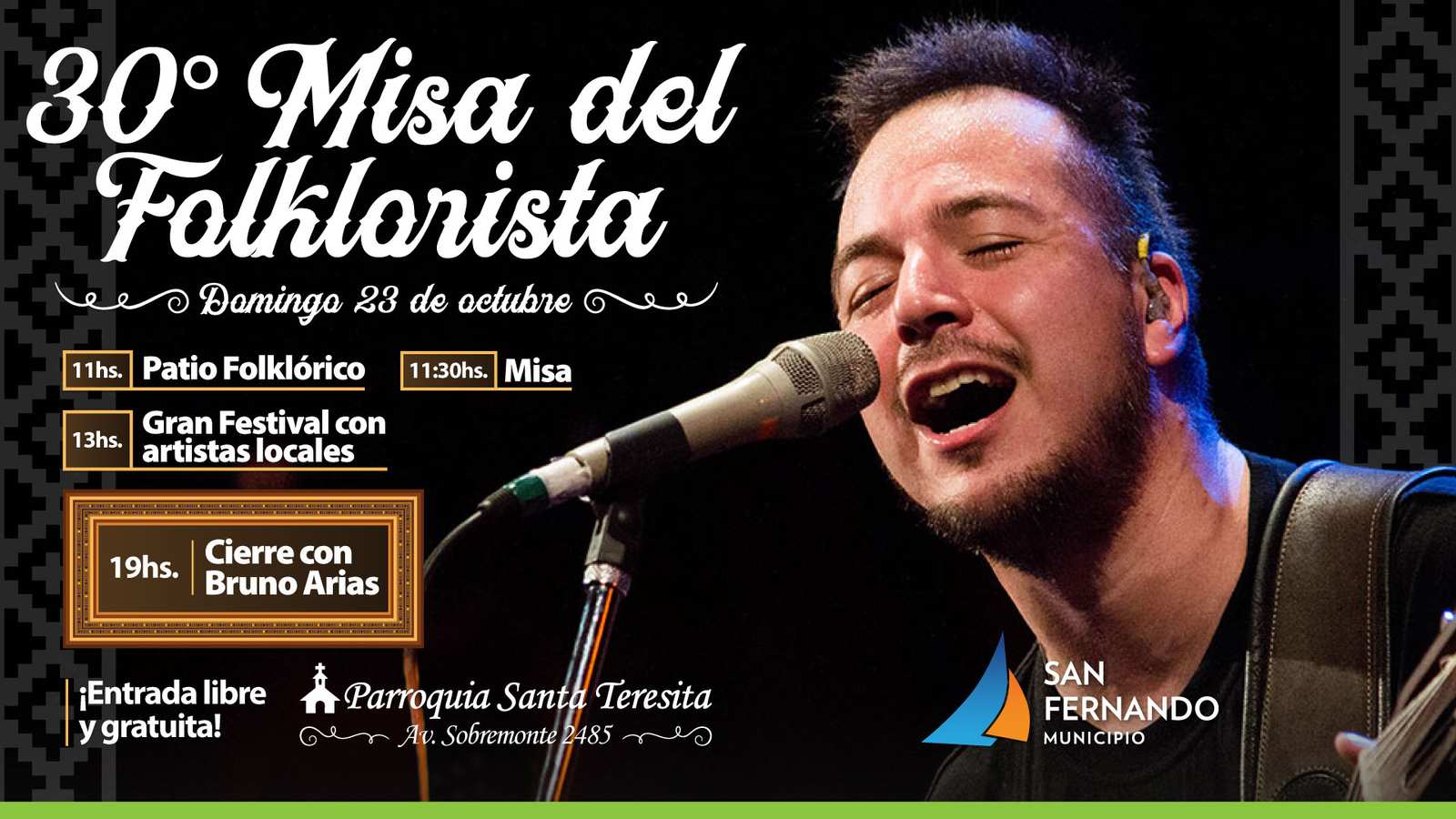 El domingo, Bruno Arias en la 30ª Misa del Folklorista en San Fernando