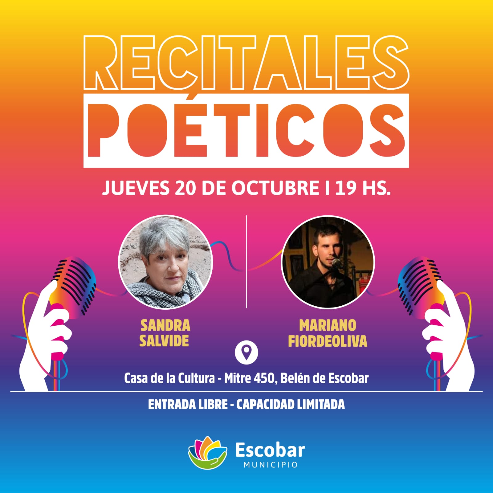 Escobar, Sandra Salvide & Mariano Fiordeoliva, continúan el “Ciclo de Recitales Poéticos”