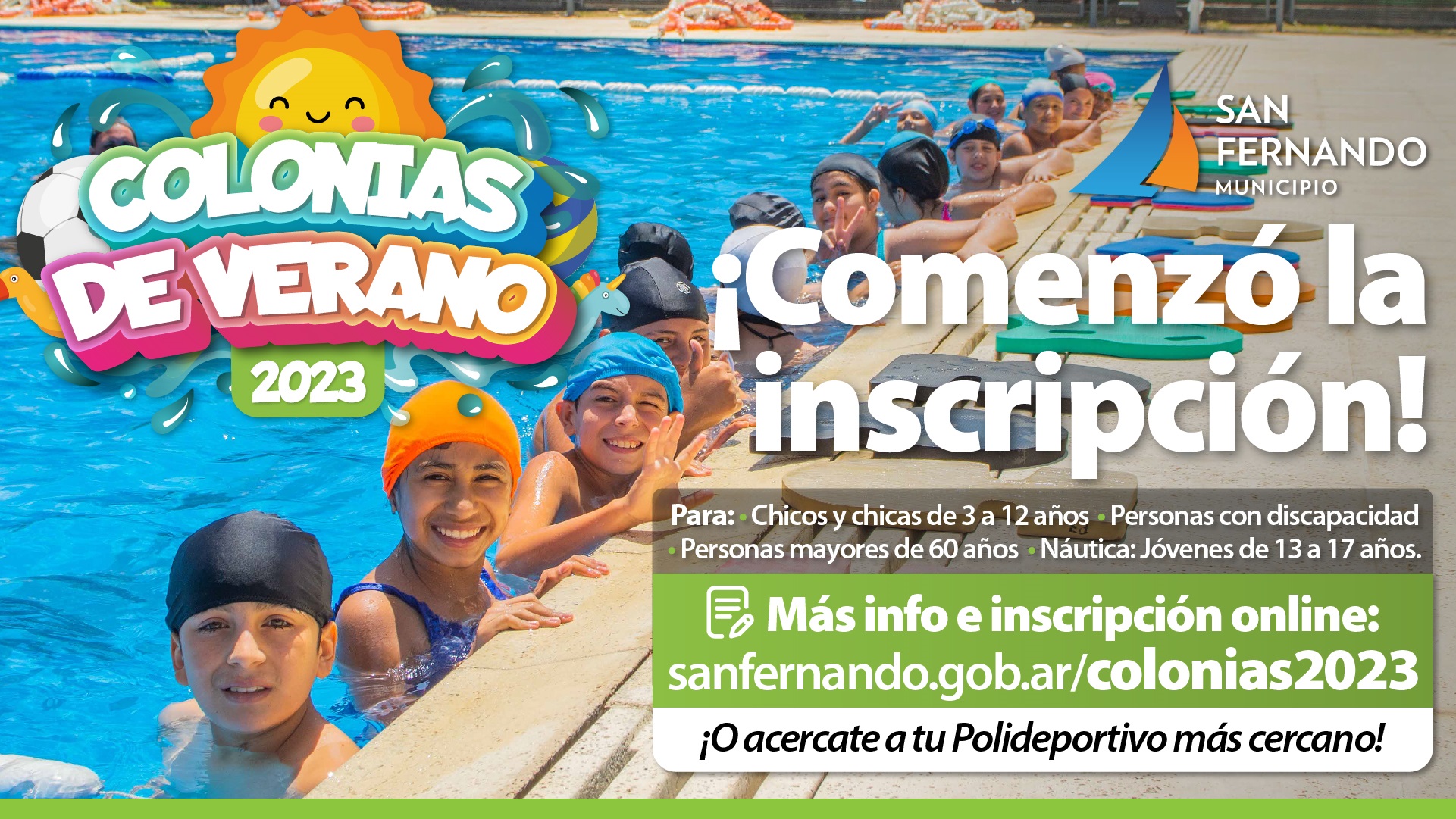 San Fernando empezó la inscripción para sus Colonias de Verano 2023, online y en los Polideportivos