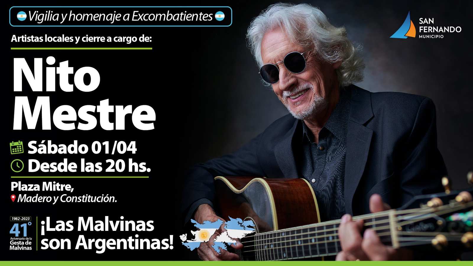 San Fernando homenajeará a los Héroes de Malvinas con un show de Nito Mestre