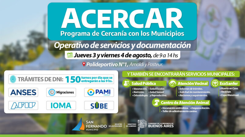 Este jueves y viernes, vuelve el operativo de documentación y servicios “Acercar” en San Fernando