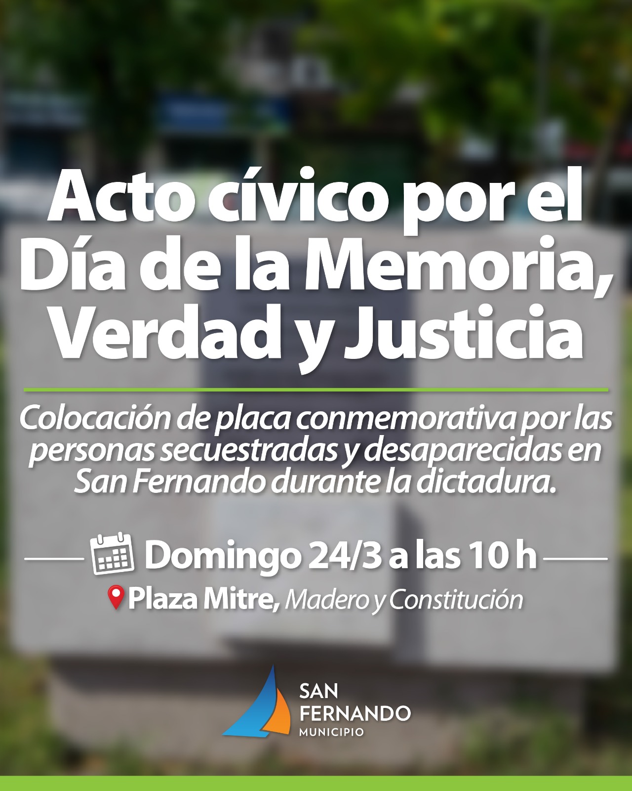 San Fernando realizará un acto cívico en el Día de la Memoria por la Verdad y la Justicia