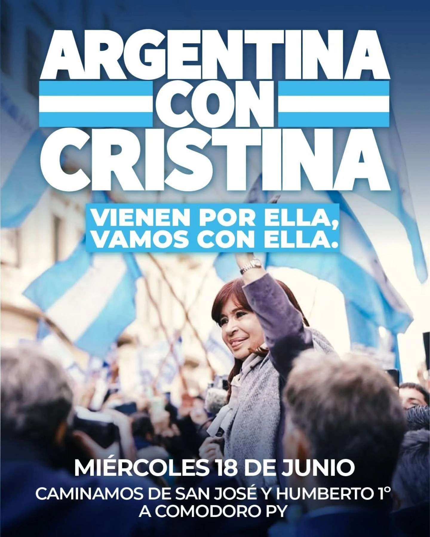 “Argentina con Cristina: masiva movilización a Comodoro Py el 18 de junio”