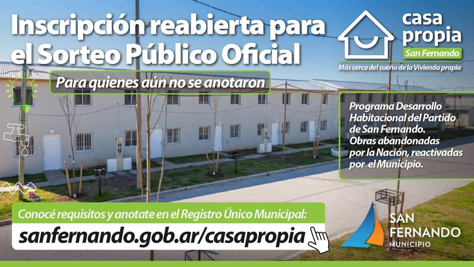 San Fernando reabrió la inscripción para quienes no estén anotados a sorteos de viviendas