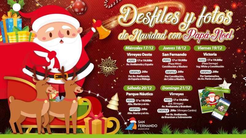 Papá Noel visita a San Fernando con Desfiles de Navidad y fotos en familia