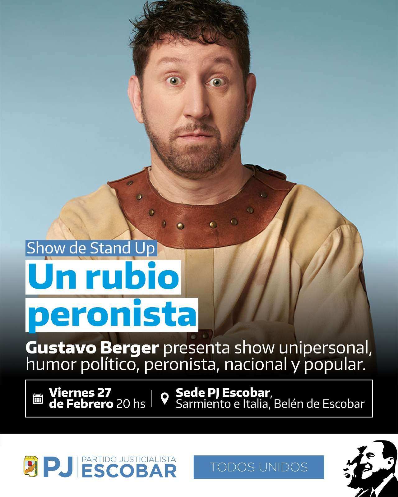 El PJ de Escobar presenta el show de stand up “Un Rubio Peronista”  del humorista Gustavo Berger