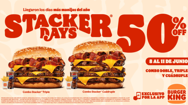 Burger King Argentina celebra los Stacker Days con combos a mitad de precio