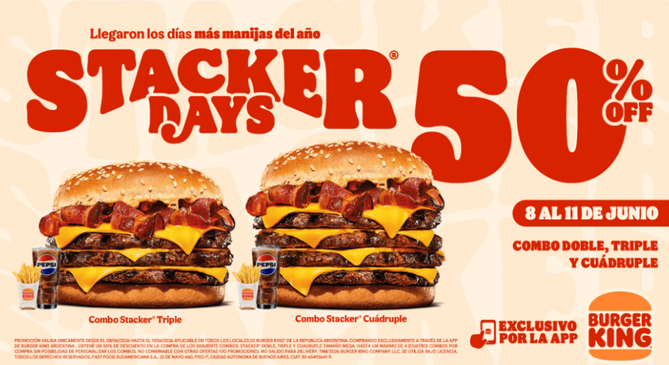 Burger King Argentina celebra los Stacker Days con combos a mitad de precio