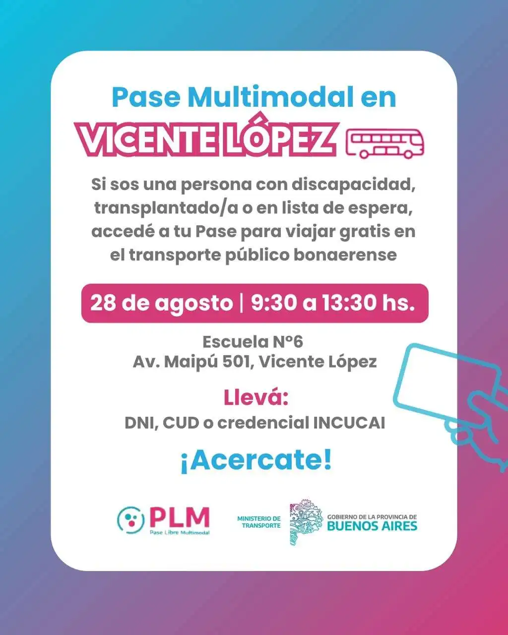 Vicente López: operativo gratuito para tramitar el Pase Libre Multimodal
