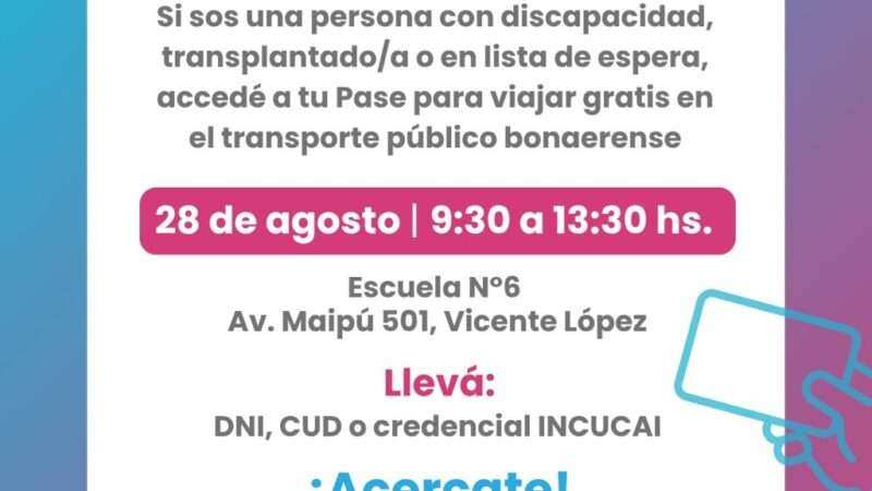 Vicente López: operativo gratuito para tramitar el Pase Libre Multimodal para personas con discapacidad