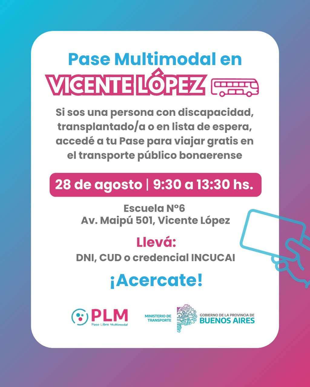 Vicente López: operativo gratuito para tramitar el Pase Libre Multimodal para personas con discapacidad