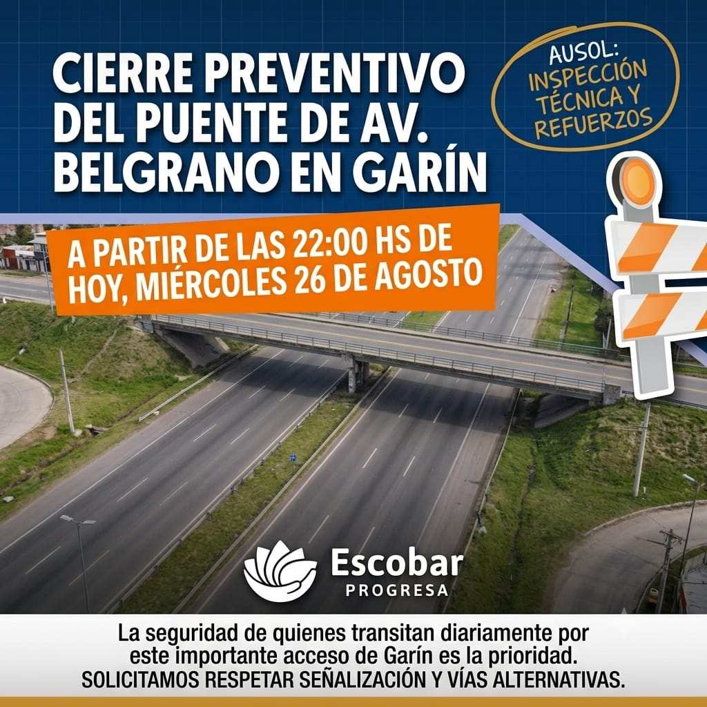 Cierre Preventivo del Puente de Av. Belgrano en Garín