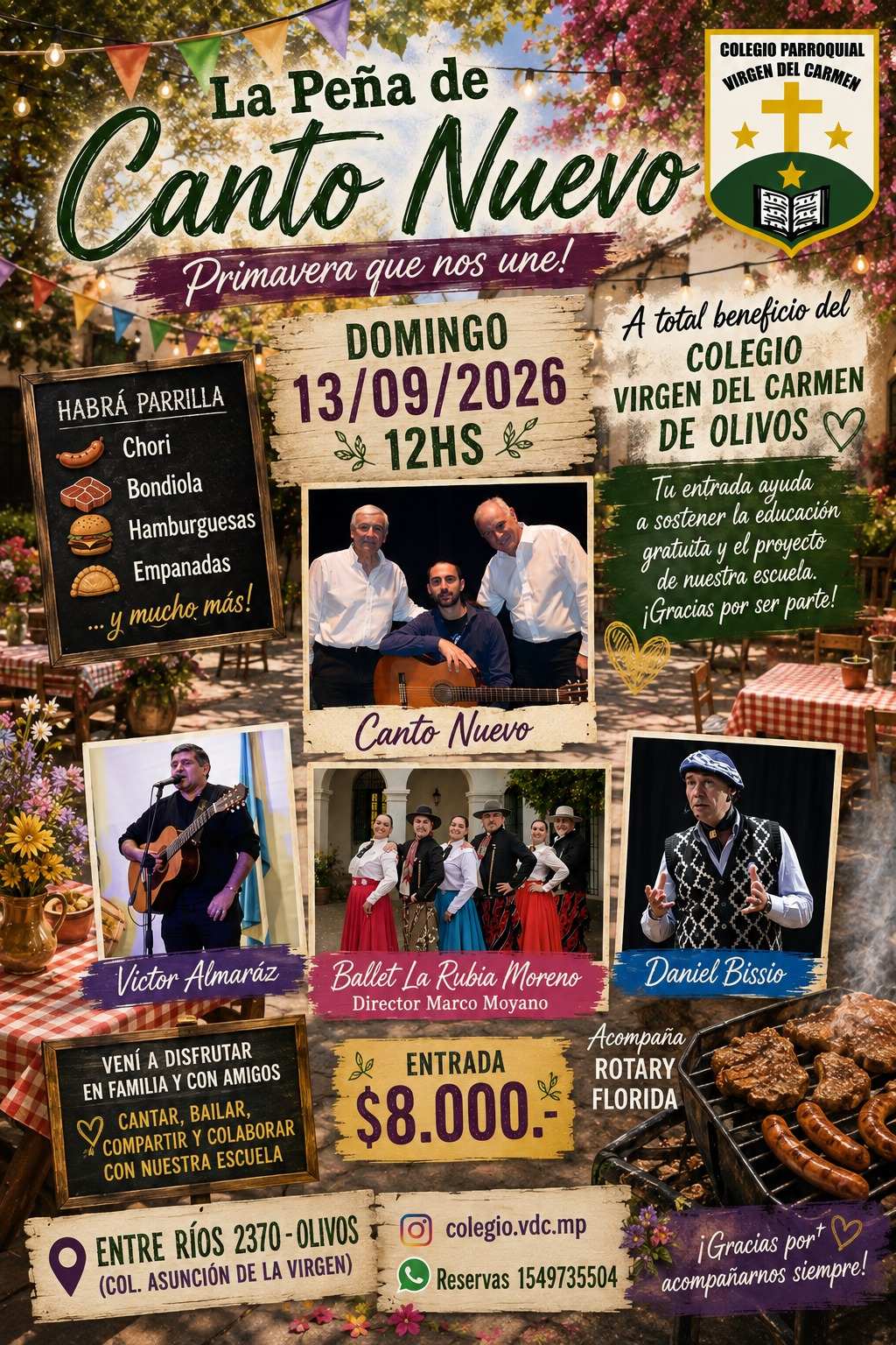“La Peña de Canto Nuevo” vuelve a Olivos para sostener la educación gratuita del Colegio Virgen del Carmen