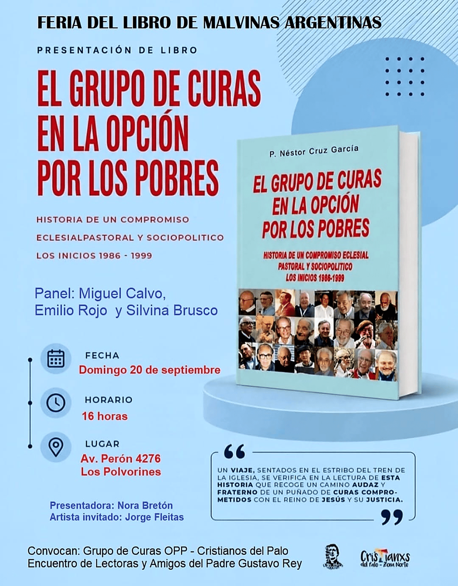 📚 “El Grupo de Curas en la Opción por los Pobres” llega a la Feria del Libro de Malvinas Argentinas