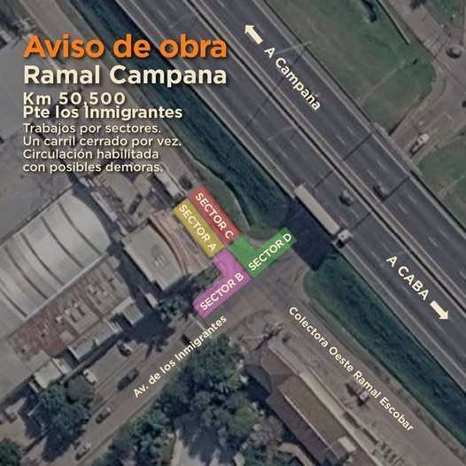 Obras en la Colectora Oeste del Ramal Campana: habrá un carril cerrado por vez en Escobar hasta el 22 de octubre